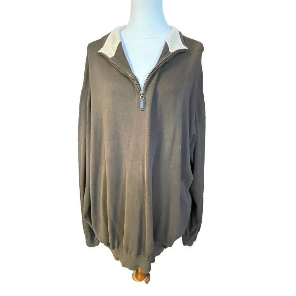 Rochester 100% Pima Cotton Half Zip Pullover Brown/Tan Men’s Sweater Size 3XL